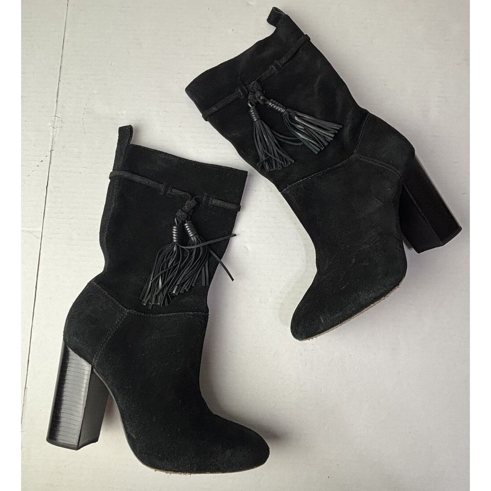 Vince Camuto Fermel Slouch Tassel Suede Leather Boots Mid Calf Black‎ Womens 9M